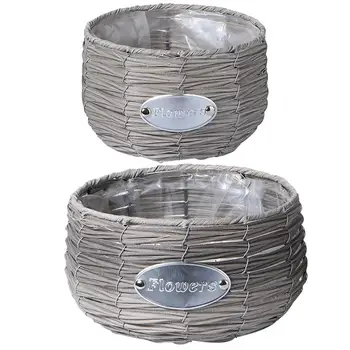 

2Pcs Straw Woven Basket Without Legs Bamboo Weaving Flowerpot Decorative Storage Basket Desktop Decoration For Flower(Grey)