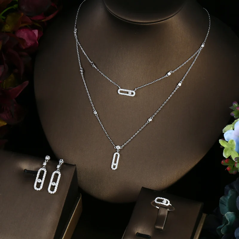 4pcs Bridal Zirconia Full Jewelry Sets For Women Party Luxury Dubai Nigeria CZ Crystal Wedding Jewelry Sets bridal jewelry sets crystal jewelry sets