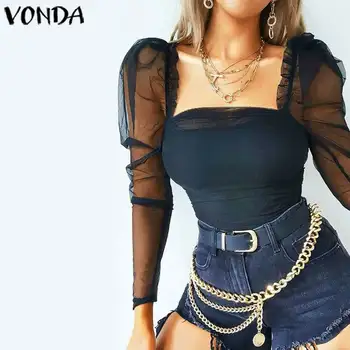 

VONDA Lace Tunic Women Blouse Sexy Long Sleeve Square Collar Summer Party Tops Casual Shirts Blusas Femininas Plus Size