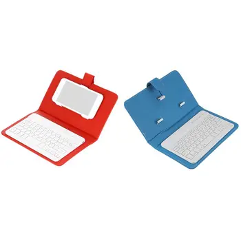 

2 Set Wireless Bluetooth Mobile Phone Keyboard with Pu Leather Case Aluminium Laptop Leather Case - Blue & Red