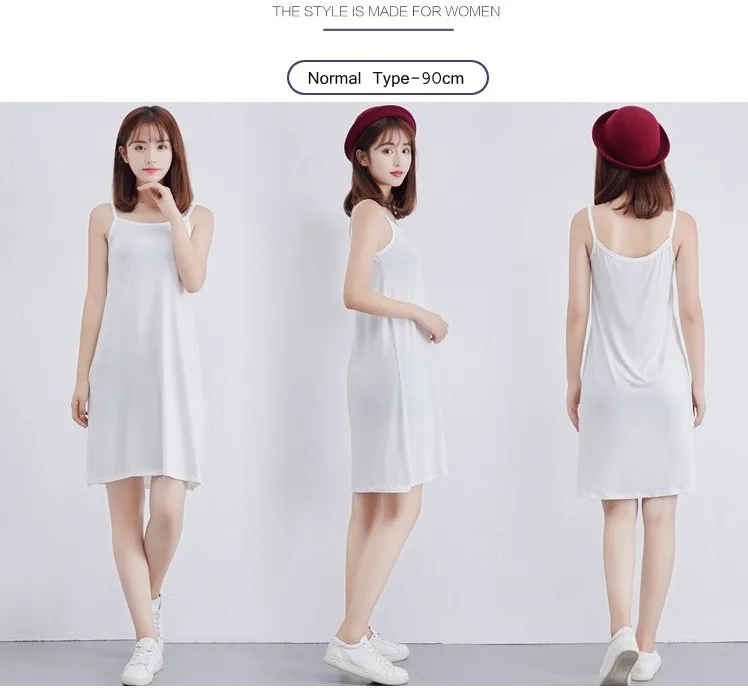 Description Picture 4 of itemWomen's Modal Full Slip Dress Spaghetti strap Vest Skirt 90 to 120cm Long Under dress Camisoles slips Inner Petticoat
