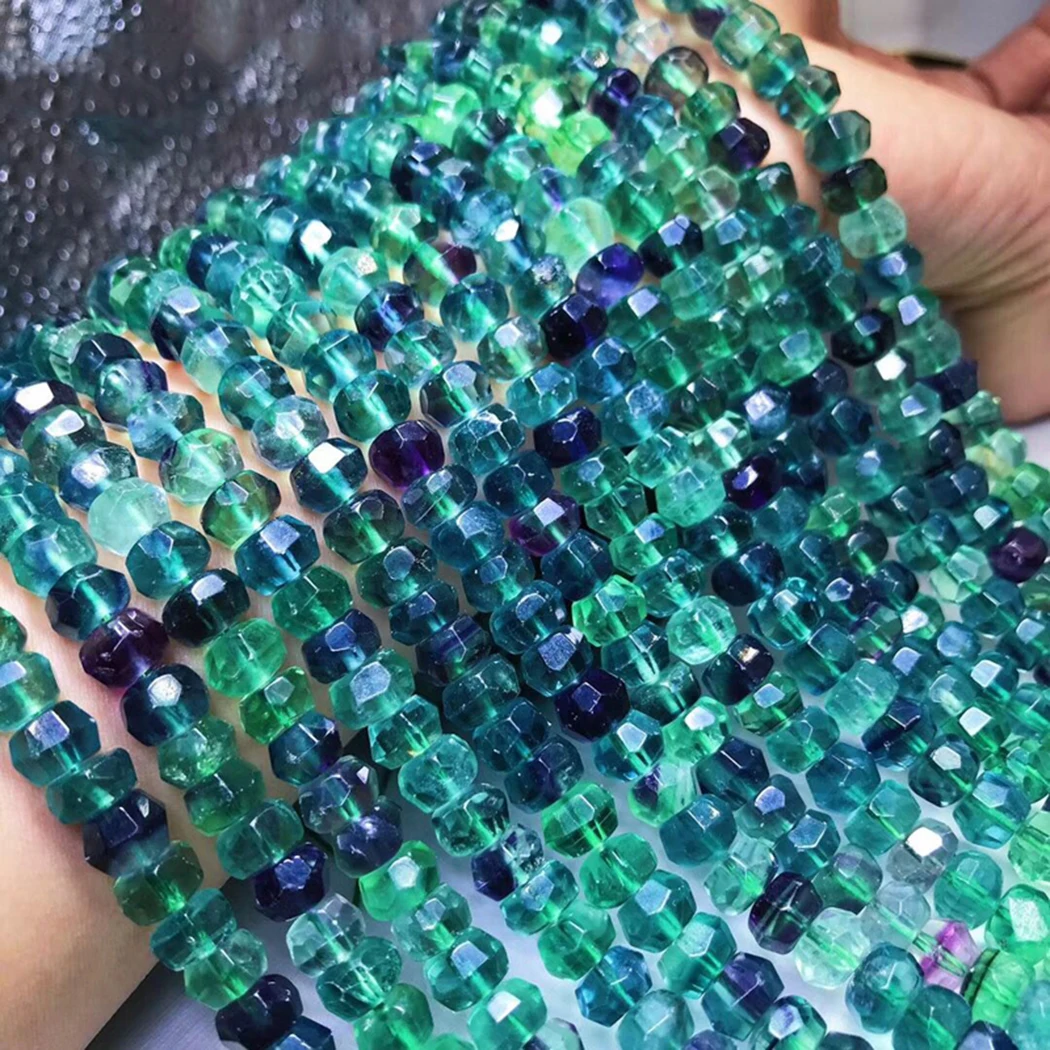 Natural Fluorite 4x6mm 5x8mm 6x10mm Roundel Beads For 925 Sterling