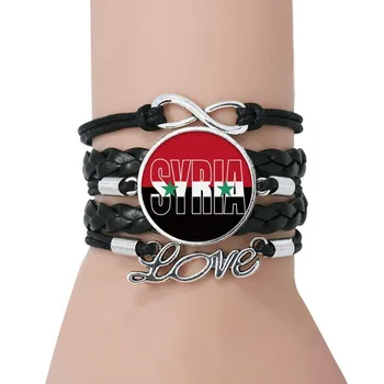 

Syria Country Flag Name Bracelet Love Black Twisted Leather Rope Wristband