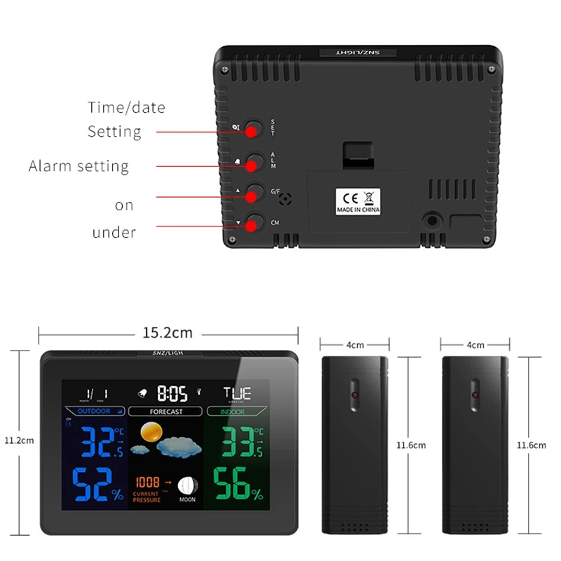 Беспроводная метеостанция, умный термометр, гигрометр, измеритель температуры и влажности в помещении, цветной ЖК-дисплей, часы, будильник