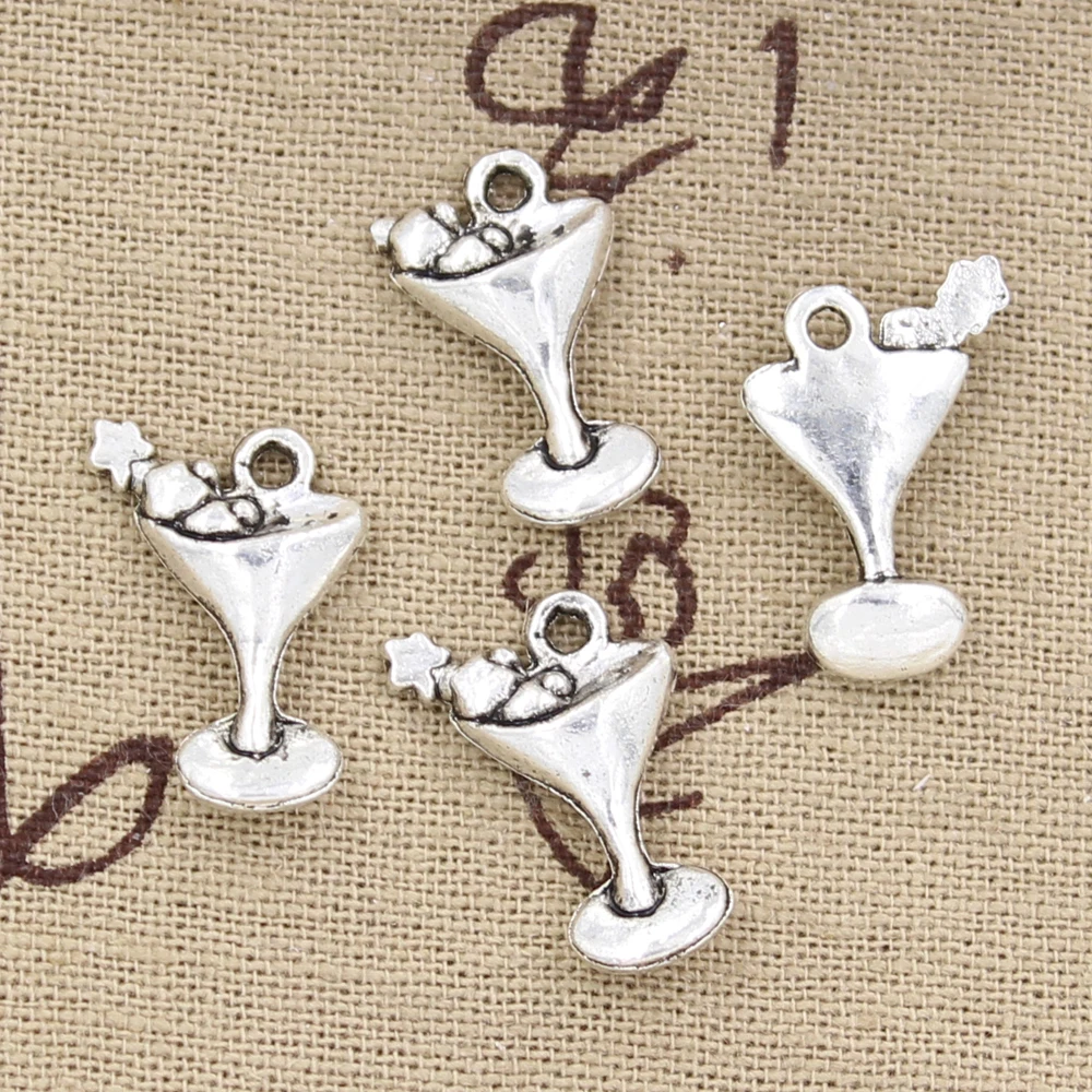 15pcs Charms Martini Daquiri Glasses 20x14mm Antique Silver Color