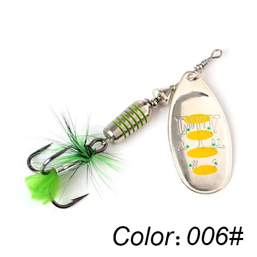FTK 1pc Spinner Bait 7.5g 12g 17.5g Hard Spoon Bass Lures Metal Fishing Lure With Feather Treble Hooks For Pike Fishing 006