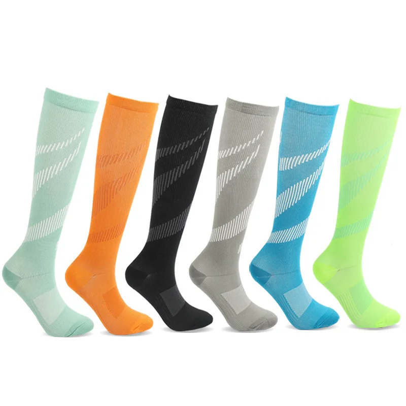 

Running Compression Socks Women Men Knee High Sport Stockings White Grain Racing Pressure Run Compress Long Nylon Multi Color