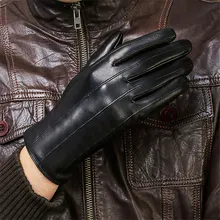 Мужские перчатки из натуральной кожи, Простые перчатки из овчины, мужские Модные Черные осенне-зимние Бархатные утепленные DQ109-2