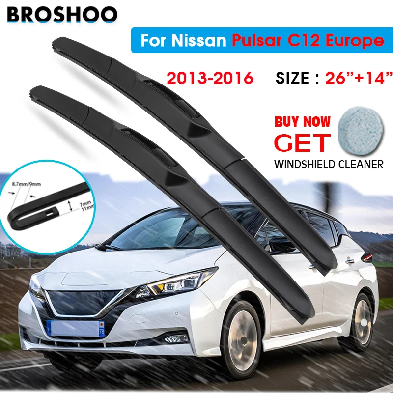 

Car Wiper Blade For Nissan Pulsar C12 Europe 26"+14" 2013-2016 Windscreen Windshield Wipers Blades Window Wash Fit U Hook Arms