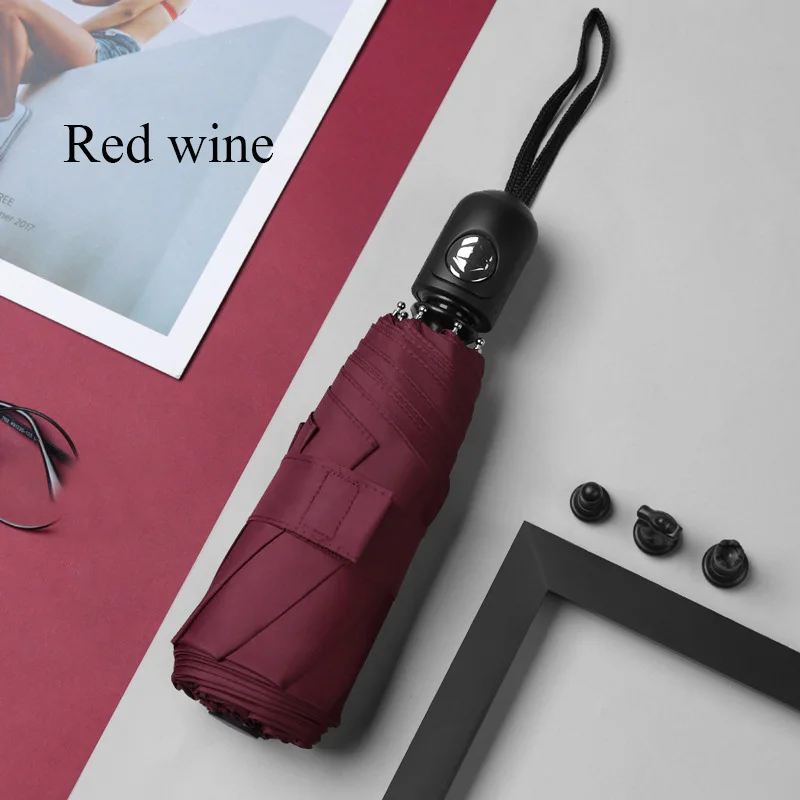 Red Wine Камер Мгновенной Печати Mini 8 костей автоматический зонт сплошной цвет пять-со складным зонтом, крепкий зонт 5 складной женщин Карманный Umbrellara у женщин - Цвет: Red Wine
