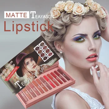 

12 Colors Matte Velvet Lipstick Long Lasting Waterproof Non-stick Cup Easy To Color Lipstick Makeup