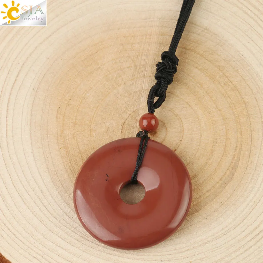Csja 4x4 см натуральный камень круг кулон ожерелье пряжка с символом мира Счастливый амулет узел бусины из лечебных камней модные украшения для женщин мужчин G165 - Окраска металла: Red Jasper