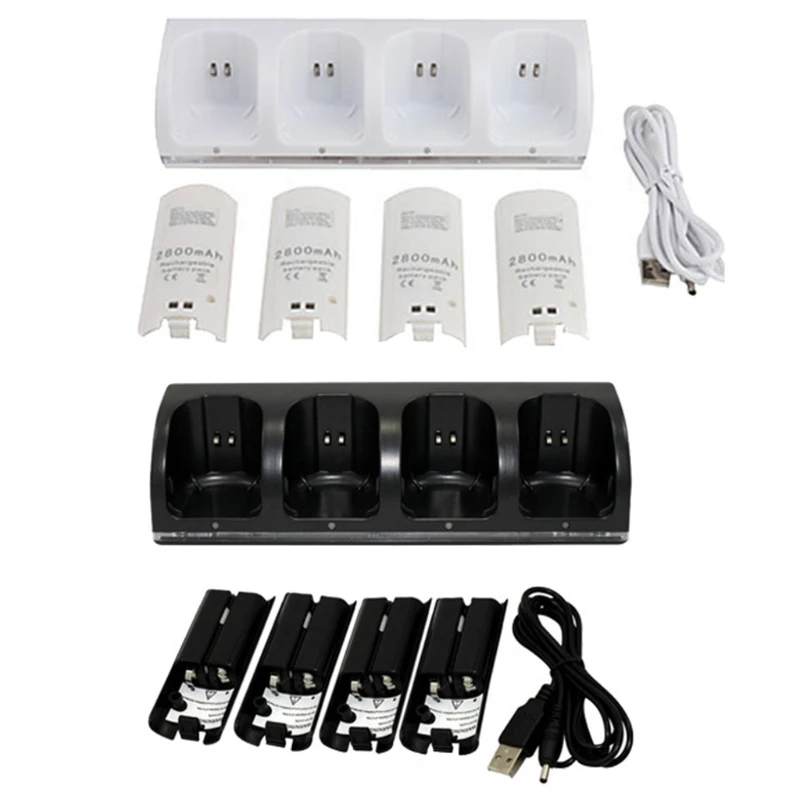 Jeux Station De Recharge + 4 Piles pour Wii avec LUMIÈRE LED