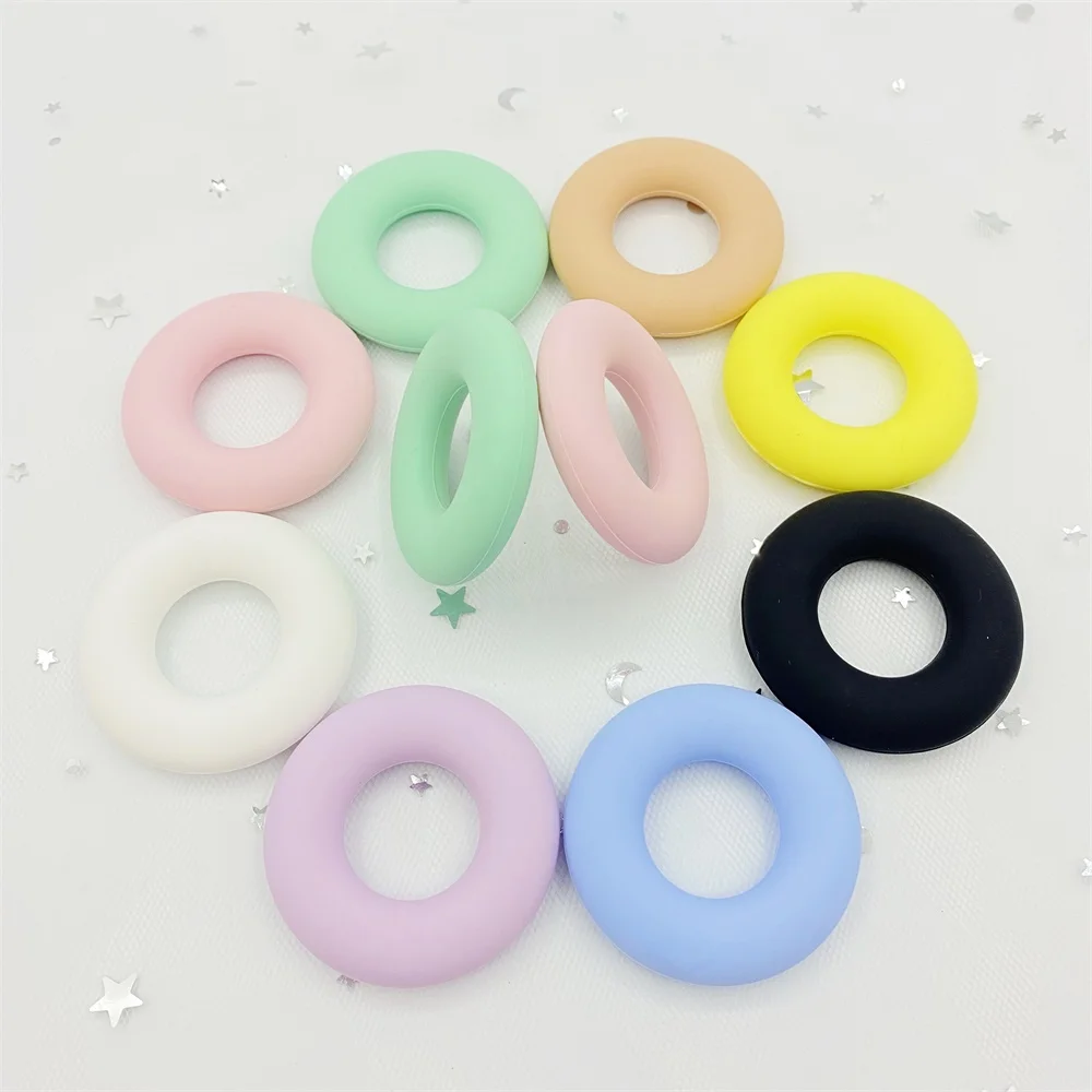 Donuts baby silicone teether teething toys silicone teething toys baby teething toys silicone beads silicone teether silicone teething beads silicone jewelry accessories 10pcs colorful ring circle beads DIY necklace babi toys chewing teeth toy kids gift