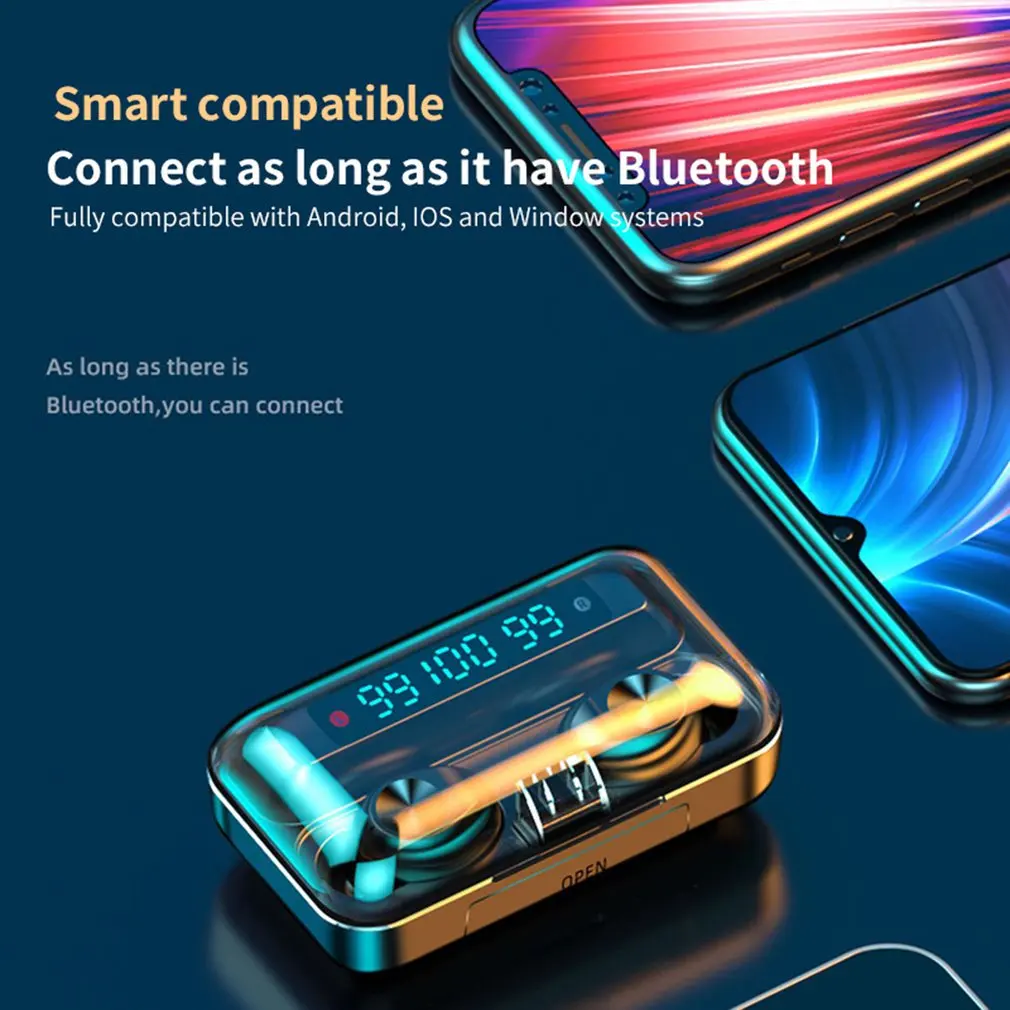 F9 TWS Wireless Bluetooth Earphone 5 0 Touch Earphones Sport LED Display Mic Airbuds Headset For iPhone SE Samsung Dropshipping