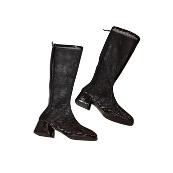 

2020 summer new products hot sale new style sandals fashion hollow mesh high tube rear zipper round head thick heel women's boot