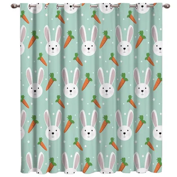 

Easter Theme Rabbits And Carrots Room Curtains Large Window Window Curtains Dark Curtain Lights Living Room Blackout Bedroom