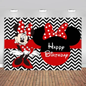 

Carton Stripe Disney Mickey Minnie Mouse Birthday Party Vinyl Photo Backdrop Background Photography for Photo Studio Photophone