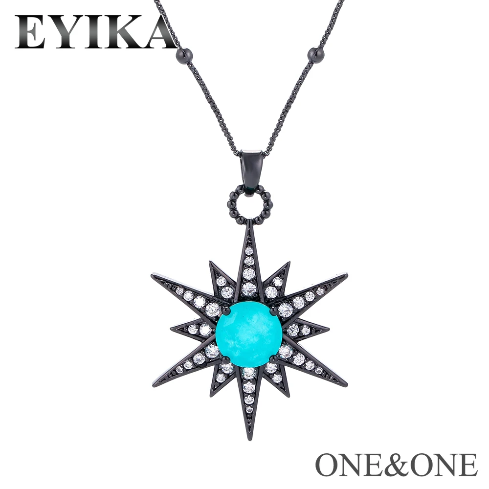 

EYIKA Sun flower Pendant Blue Fusion Crystal Stone and White Cubic Zirconia 24x34mm Pendant Necklace Fashion Women Jewelry 2019
