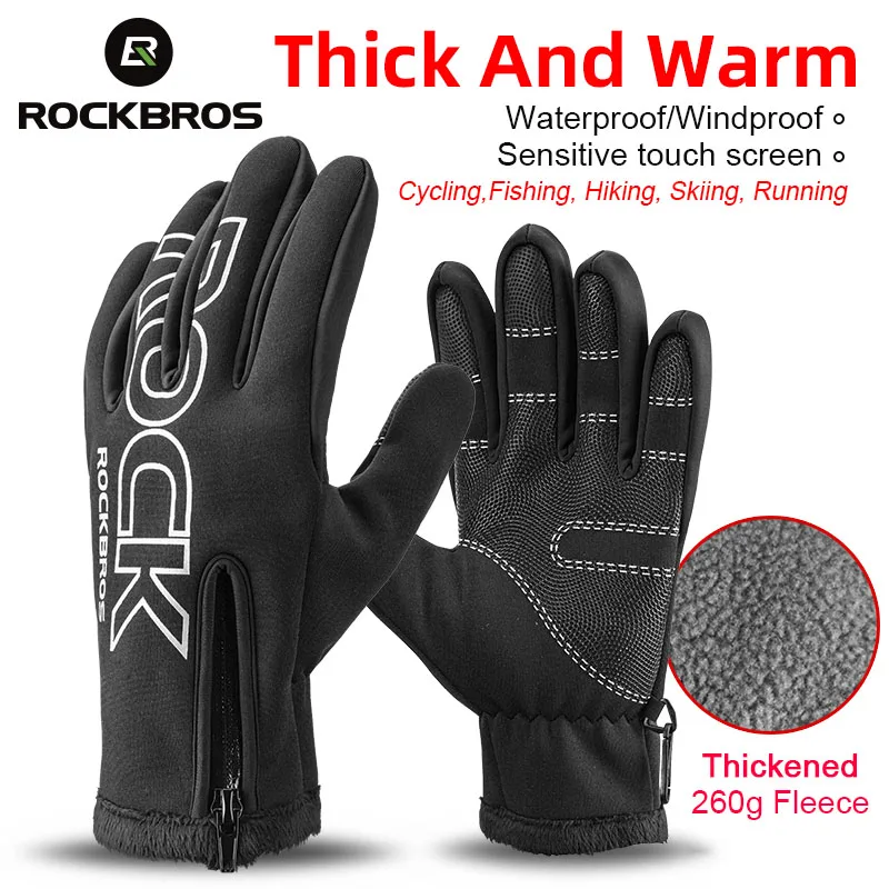 Snowboard Gloves ROCKBROS Mittens Touch-Screen Skiing-Fleece Motorcycle Warm Winter Waterproof
