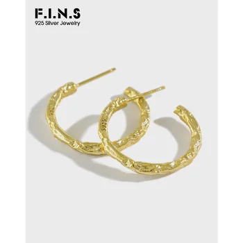 

F.I.N.S Korean Real 925 Sterling Silver Earrings Simple Foil Paper Uneven Geometric Earrings Silver Hoops Fashion Fine Jewelry