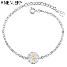 ANENJERY изысканный цветок маргаритки браслет 925 пробы Серебряная цепочка регулируемые браслеты для подарка на день рождения ювелирные изделия S-B271