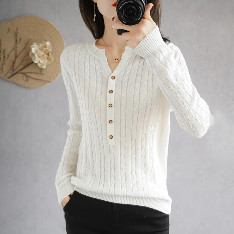 BARESKIY 2020 Women's Tops Pure Color Slim Korean Cotton Sweater V-neck Short Stretch Pullover Base Shirt Ladies Jacket | Женская