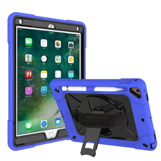 IBuyiWin тяжелое вращающееся покрытие силиконовым ПК для iPad 5 6/Pro 9,7/Air 2 9," чехол для планшета для нового iPad 9,7 / с ремешком - Цвет: dark blue  black