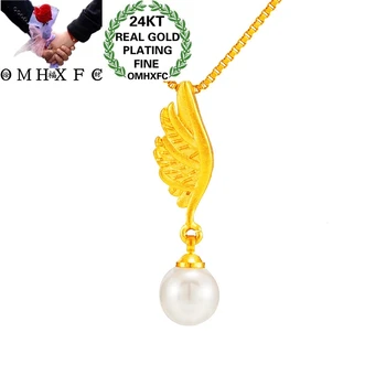 

OMHXFC Jewelry Wholesale PN486 European Fashion Fine Hot Woman Girl Party Birthday Wedding Gift Feather 24KT Gold Pendant Charm
