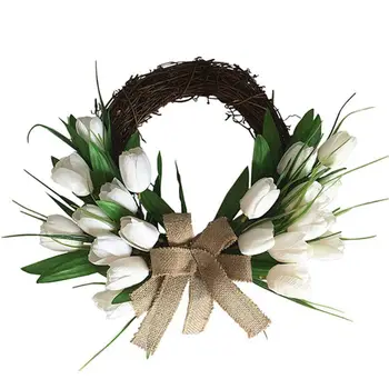 

Artificial Flowers White Tulip Wreath Spring Wreath Outdoor for Front Door Wall Window Party Wedding Décor