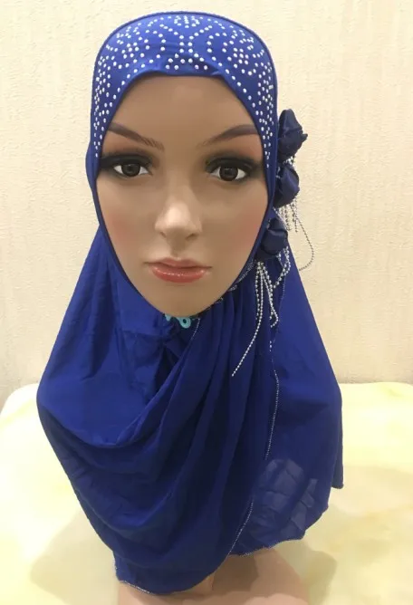 Ramadan Women Muslim Amira Hijab Islamic Scarf Flowers Rhinestone Headwear Turban Headscarf Hair Loss Prayer Hat Bandanas Cap