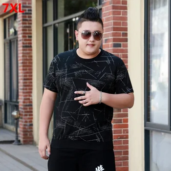 

Summer Plus size Men's Sports Casual Round Neck Comfortable Printed Short Sleeve T-Shirt Extra Large Black