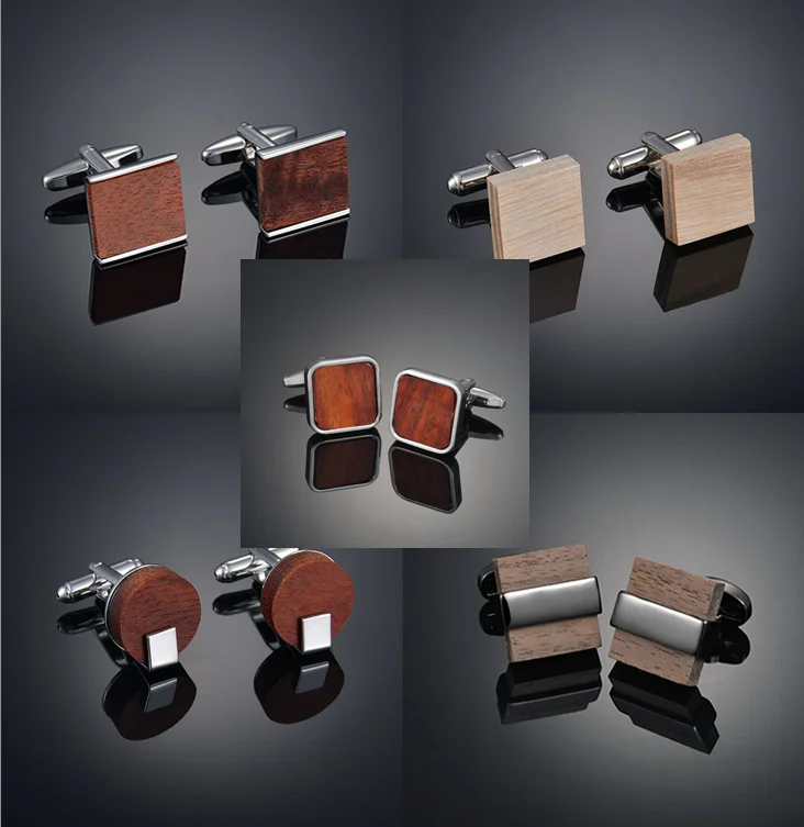 Square Wooden Cufflinks for High-end Men's French Business Cuffs Solid Wood Pattern Sleeve Nails Customization | Украшения и