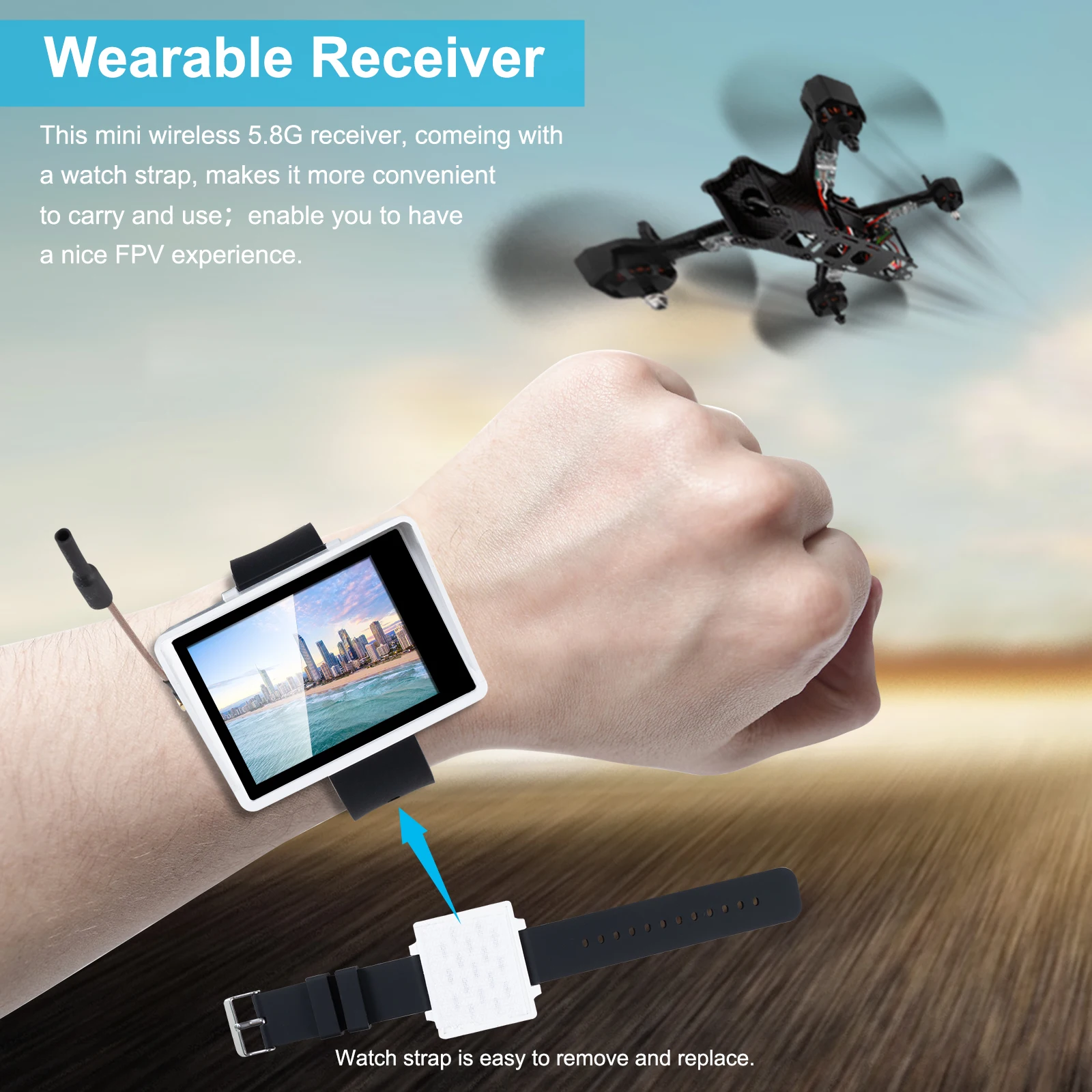 Boscam RC240 Fpv Watch REC video 5.8ghz 48h 720*320 HD 2.4 inches Mini DIsplay Wireless Receiver For FPV RC Quadcopter Drone 5