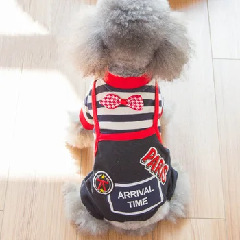 

Stripe bow labeling pet suspenders model of dog clothes puppy autumn winter four feet thick clothing teddy dog supplies