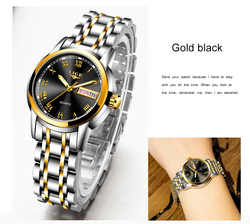 LIGE Fashion Women Watches Gold Blue Ladies Bracelet Watches Reloj Mujer 2020 New Creative Waterproof Quartz Watch For Women+Box