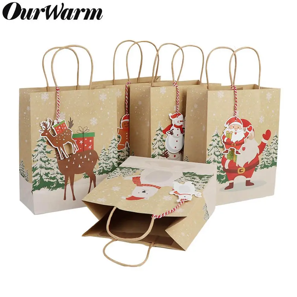 Рождественские подарочные пакеты OurWarm 6 шт. мешки для Санта Клауса крафт | Отзывы и видеообзор