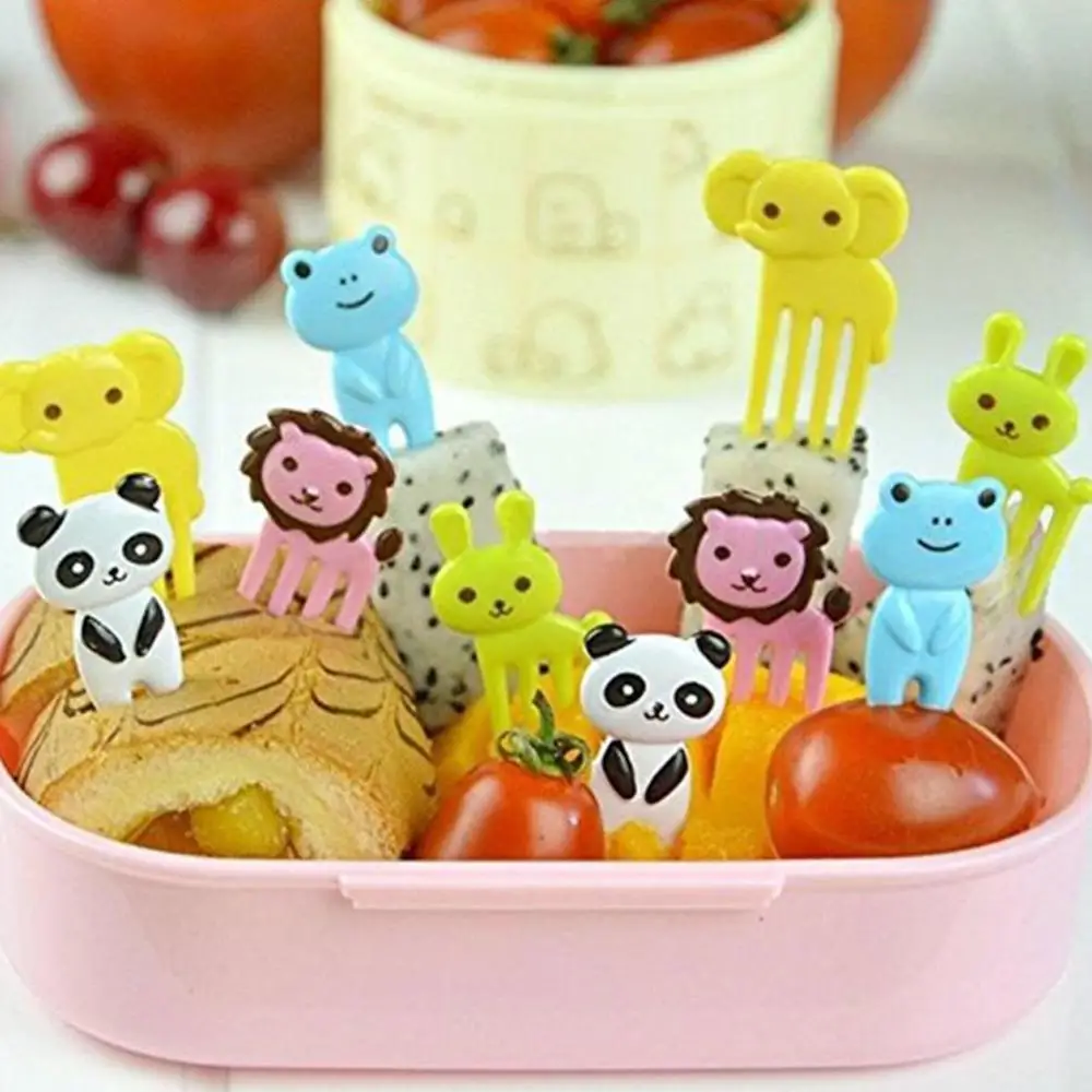 10 Uds al azar animales fruta Forks comida recoge para niños cocina Mini niños de dibujos animados de postre de pastel de merienda tenedores utensilios para acampada D1