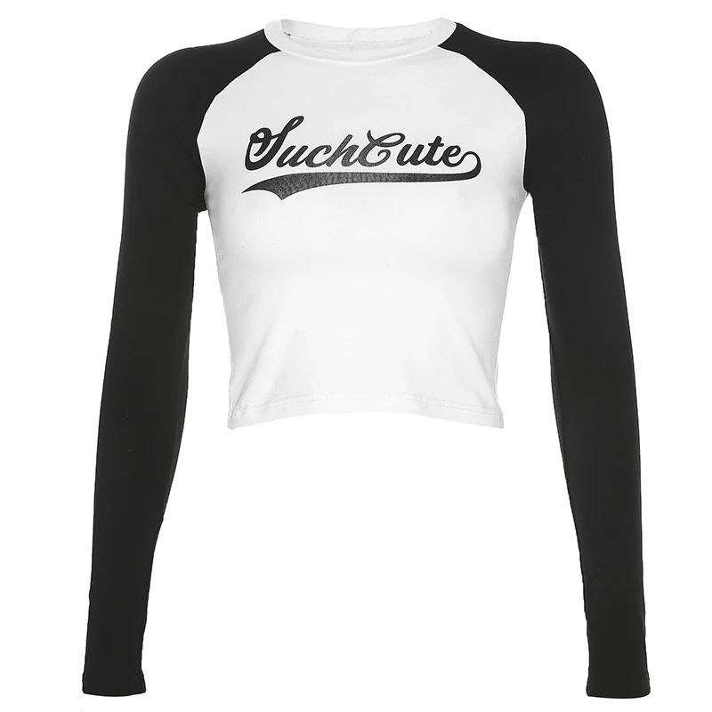 Rockmore Bodycon Harajuku женские футболки Femme с принтом в стиле пэчворк уличная одежда с длинным рукавом осенние укороченные топы футболки базовые футболки