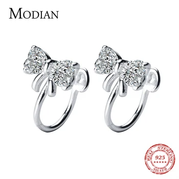 

Modian Exquisite Clear CZ Bowknot Trendy Clip Earrings Real 925 Sterling Silver Luxury Fine Jewelry For Women Accessories Gifts