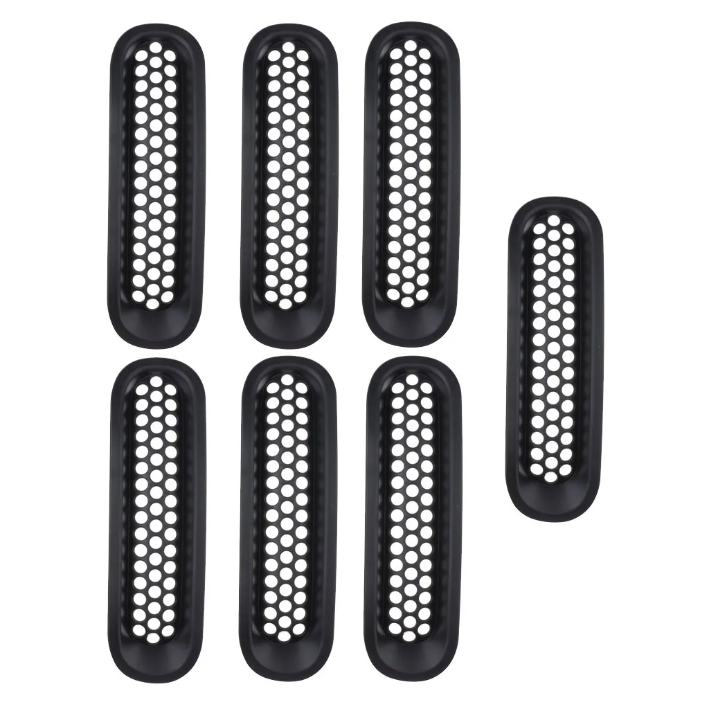 7pcs Headlight ABS Front Turn Signal Trim Grill Ring Mesh Grille Cover Insert Fits for Jeep JK Wrangler&Wrangler 2007-2015