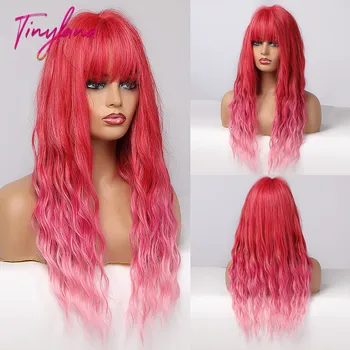 

TINY LANA Long Wavy Hair Ombre Honey Brown Pink Woman Wigs Synthetic Wigs For America Africa Woman Cosplay Party Heat Resistant