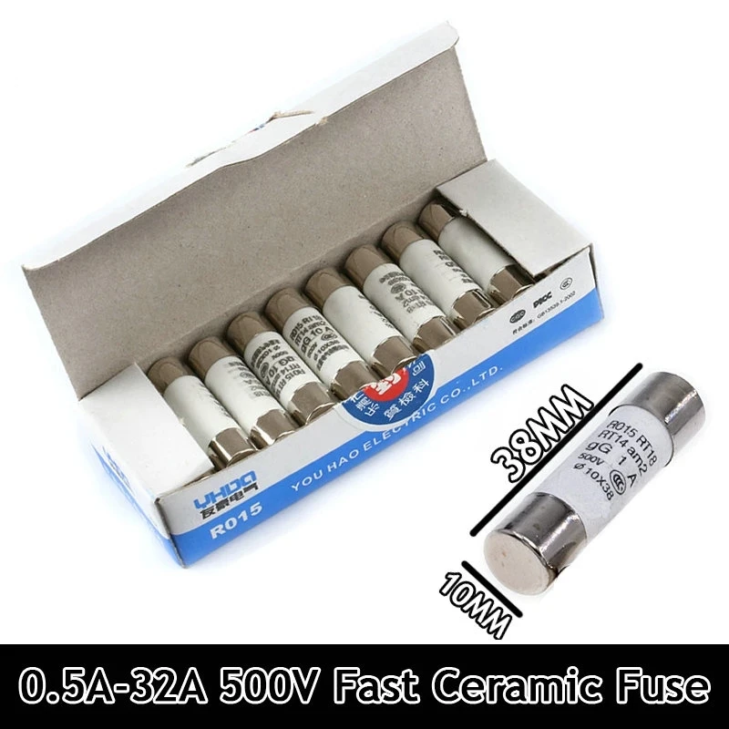 5Pcs 10*38 Fast Blow Ceramic Fuse 10x38mm 500V 0.5A-32A RO15 RT18 RT14