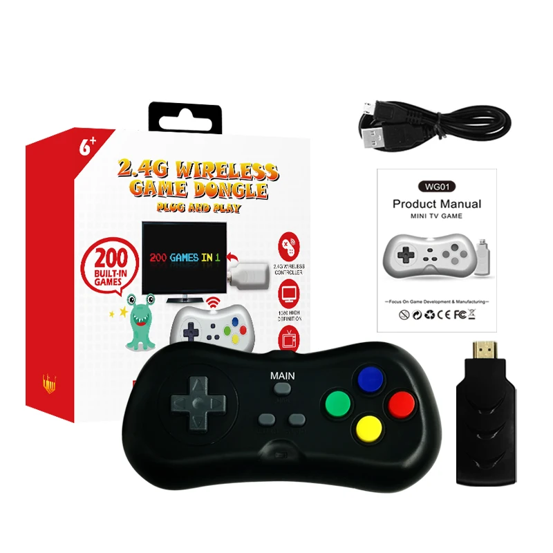

Wireless receiver HDMI mini TV game console 200 singles classic game 2.4G HD wireless controller mini game stick