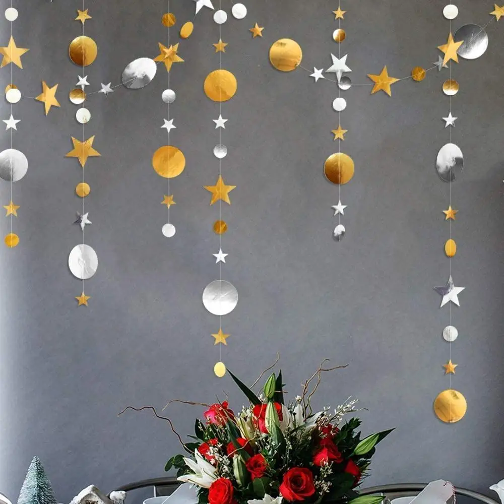 4M Glitter Paper Black Gold Twinkle Little Star Circle Party Garland Streamer Banner Wedding Birthday Graduation EID Decorations
