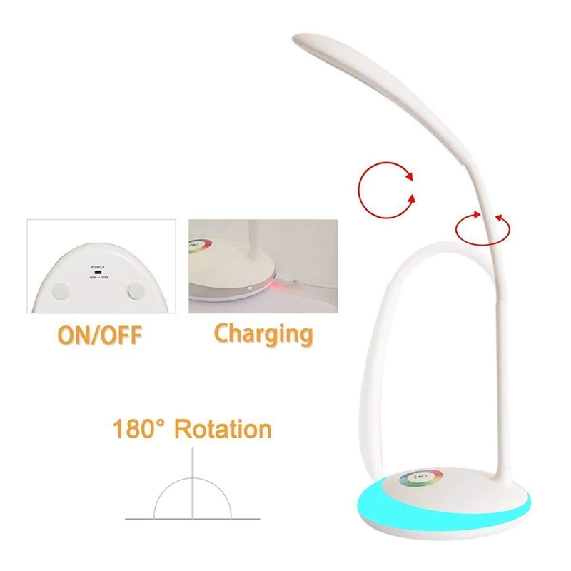 Promotion! Led Table Lamp With Night Light Usb Charging Desk Lamp Full Color 3 Level Adjustable Brightness Book Reading Light
