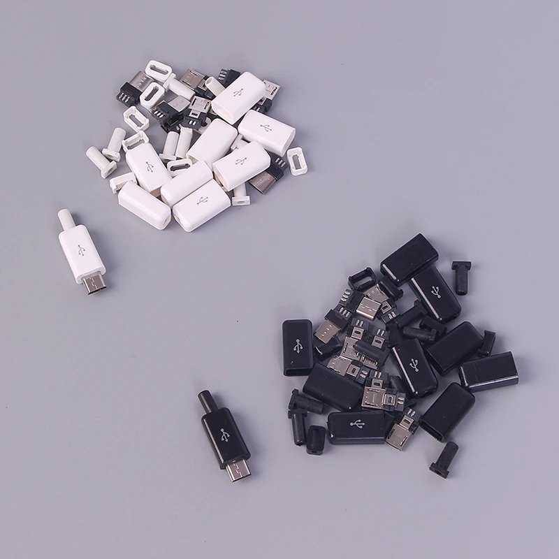 10 шт./компл. Micro 5 Pin USB сварки Тип с разъемом «папа» DIY разъем Пластик крышка черного и белого цвета