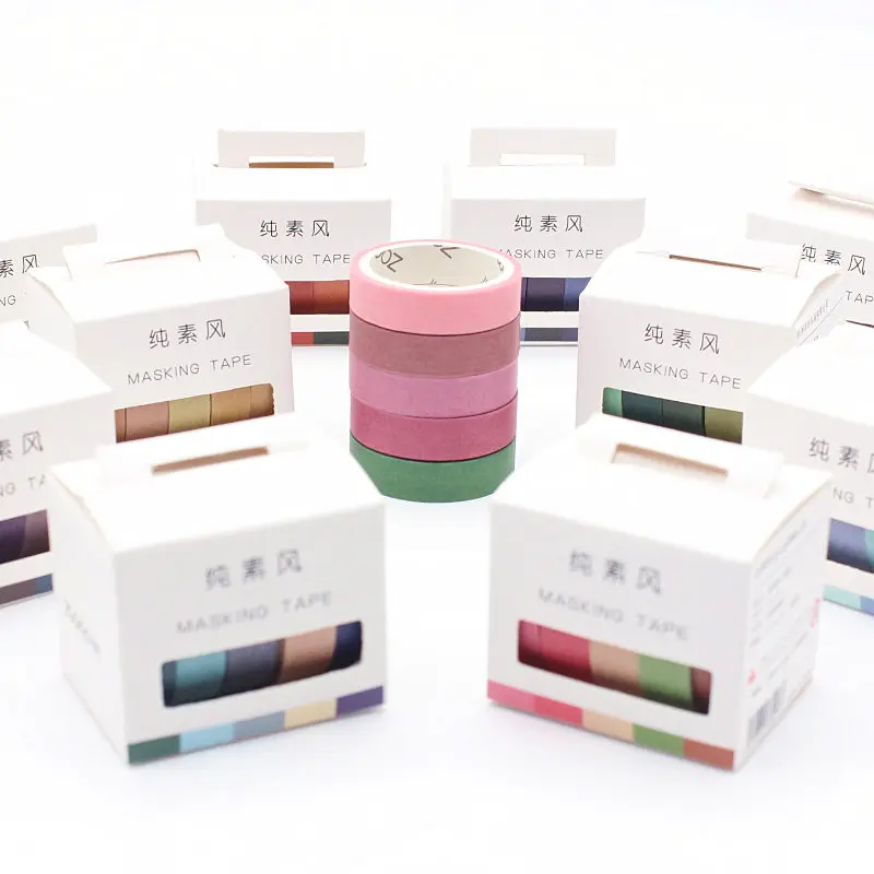 

5Pcs / Set Solid Color Decorative Stickers Washi Tape Duct Tape Diy Album Scrapbook Sticker Label Masking Craft Tape