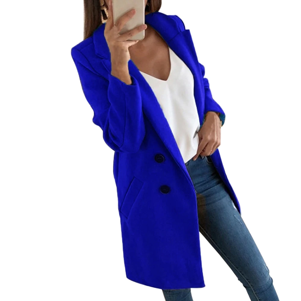 Модное осеннее длинное женское пальто с отложным воротником, однотонное желтое пальто, повседневное женское тонкое элегантное пальто, верхняя одежда - Цвет: blue
