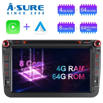 

A-Sure 2 Din 8 Core PX5 Android 10 Car Radio DVD CarPlay GPS Navigation For VW Golf 5 6 MK Polo Passat B6 Tiguan SKODA Seat